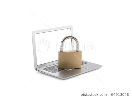 Computer security concept. Padlock on laptop isolated on white with clipping path Computer security concept. Padlock on laptop isolated on white with clipping path 64913048