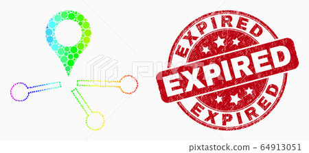 Vector Bright Pixel Map Pointer Links Icon and Scratched Expired Stamp Seal Vector Bright Pixel Map Pointer Links Icon and Scratched Expired Stamp Seal 64913051