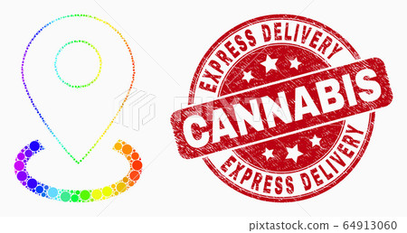 Vector Spectral Pixelated Map Marker Placement Icon and Distress Express Delivery Cannabis Stamp Seal Vector Spectral Pixelated Map Marker Placement Icon and Distress Express Delivery Cannabis Stamp Seal 64913060