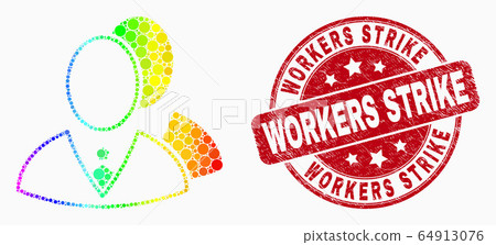 Vector Rainbow Colored Pixelated Managers Icon and Scratched Workers Strike Stamp Seal Vector Rainbow Colored Pixelated Managers Icon and Scratched Workers Strike Stamp Seal 64913076
