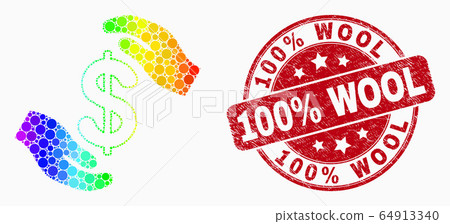 Vector Bright Pixelated Hands Care Dollar Icon and Distress 100 Percent Wool Seal Vector Bright Pixelated Hands Care Dollar Icon and Distress 100 Percent Wool Seal 64913340