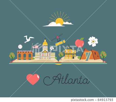 Tourist poster, banner with symbols of Atlanta Tourist poster, banner with symbols of Atlanta 64913793