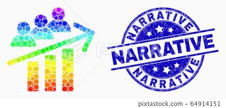Vector Rainbow Colored Dotted Users Trend Arrow Icon and Grunge Narrative Seal Vector Rainbow Colored Dotted Users Trend Arrow Icon and Grunge Narrative Seal 64914151