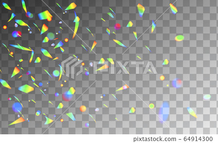 Holographic rainbow confetti isolated on transparent background. Festive multicolored falling glitters realistic vector illustration. Party or celebration Holographic rainbow confetti isolated on transparent background. Festive multicolored falling glitters realistic vector illustration. Party or celebration 64914300