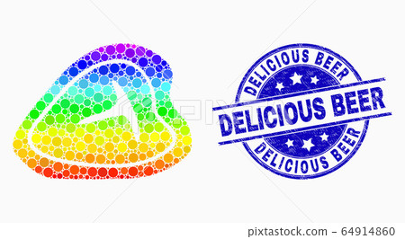 Vector Rainbow Colored Pixelated T-Bone Beef Steak Icon and Scratched Delicious Beer Stamp Vector Rainbow Colored Pixelated T-Bone Beef Steak Icon and Scratched Delicious Beer Stamp 64914860