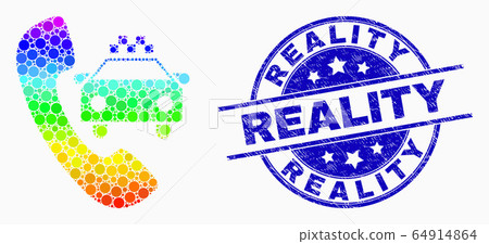 Vector Bright Pixelated Taxi Phone Icon and Scratched Reality Watermark 64914864