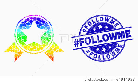 Vector Spectrum Pixel Star Award with Ribbons Icon and Scratched Hashtag Followme Stamp Seal Vector Spectrum Pixel Star Award with Ribbons Icon and Scratched Hashtag Followme Stamp Seal 64914958