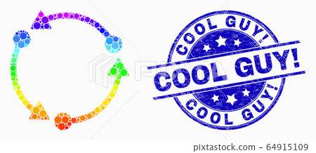 Vector Bright Pixel Rotation Icon and Grunge Cool Guy Exclamation Watermark 64915109