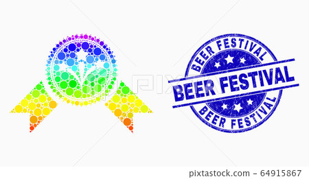 Vector Spectral Dotted Pyrotechnics Award Seal Icon and Scratched Beer Festival Watermark Vector Spectral Dotted Pyrotechnics Award Seal Icon and Scratched Beer Festival Watermark 64915867