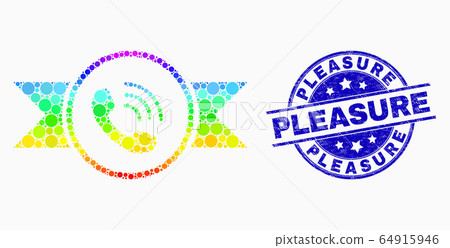 Vector Spectral Pixelated Phone Call Seal with Ribbons Icon and Distress Pleasure Stamp 64915946