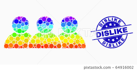 Vector Rainbow Colored Dot People Icon and Distress Dislike Watermark Vector Rainbow Colored Dot People Icon and Distress Dislike Watermark 64916002