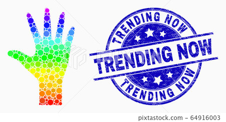 Vector Spectrum Pixelated Palm Fingers Icon and Distress Trending Now Seal Vector Spectrum Pixelated Palm Fingers Icon and Distress Trending Now Seal 64916003