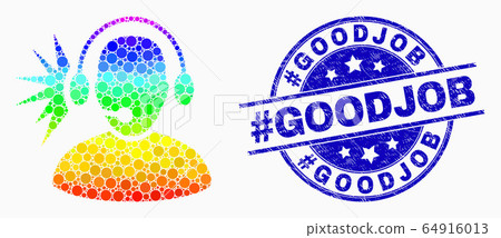 Vector Rainbow Colored Pixel Operator Signal Icon and Grunge Hashtag Goodjob Seal Vector Rainbow Colored Pixel Operator Signal Icon and Grunge Hashtag Goodjob Seal 64916013