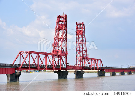 築後川商會大橋鐵路動鐵橋高架活動鐵橋照片從福岡縣一側拍攝 64916705