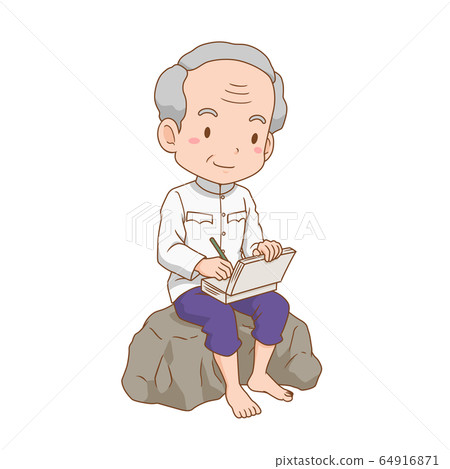 Cartoon character of Thai poet. 64916871