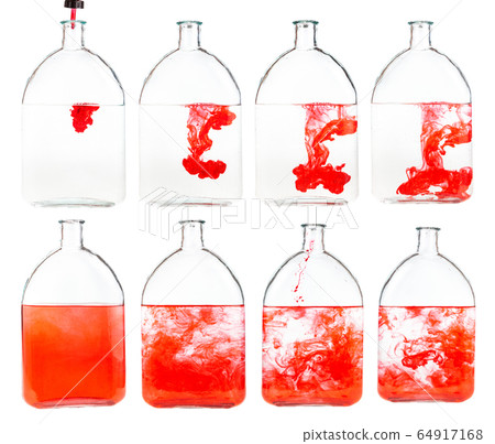 set of red ink solutions in glass flask isolated set of red ink solutions in glass flask isolated 64917168