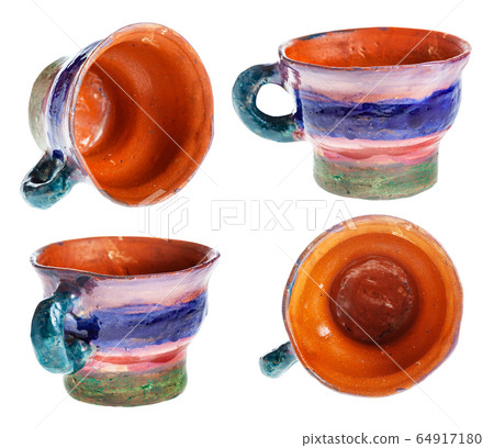 set from handmade and handpainted cups isolated 64917180