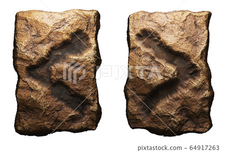 Set of rocky symbols left and right angle bracket . Font of stone on white background. 3d 64917263