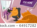 Self isolation concept. A fat red cat 64917282
