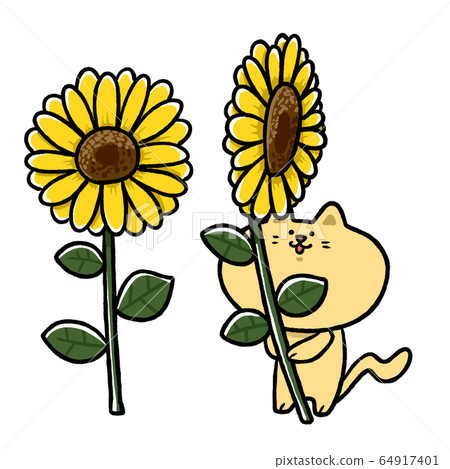 Summer sunflower cat cute illustration - Stock Illustration [64917401 ...