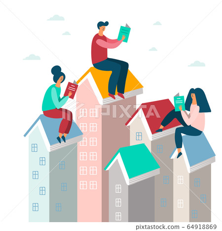 people read books on buildings vector illustration 64918869