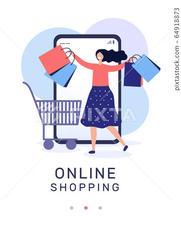 woman with packages and inscription online shopping vector illustration 64918873