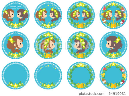 Women's travel and tropical fruit frame icons Women's travel and tropical fruit frame icons 64919081