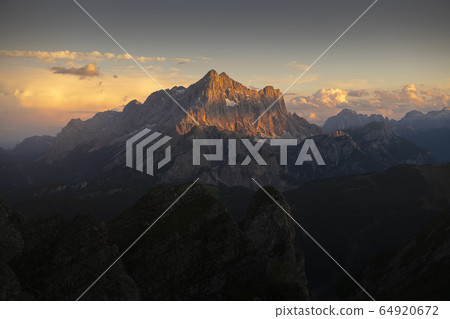 Landscape mountain peak on sunset. Landscape mountain peak on sunset. 64920672