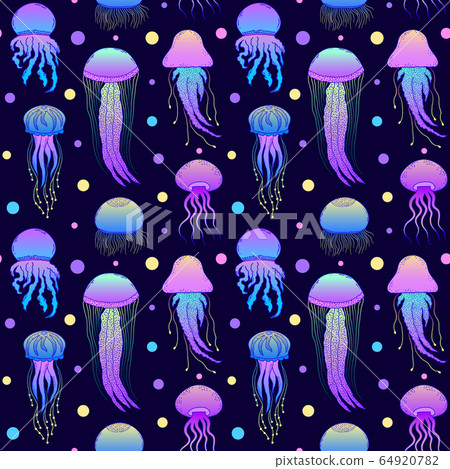 pattern with hand drawn jellyfishes pattern with hand drawn jellyfishes 64920782