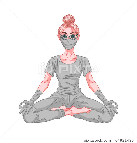 Woman in mask and gloves, coronavirus protection, Woman in mask and gloves, coronavirus protection, 64921486