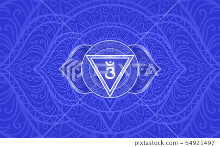 Ajna, third eye chakra symbol. Colorful mandala. 64921497