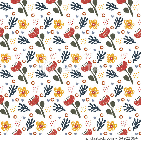Retro floral doodle pattern. Flowers Background, endless repeating texture. Vector illustration Retro floral doodle pattern. Flowers Background, endless repeating texture. Vector illustration 64922064