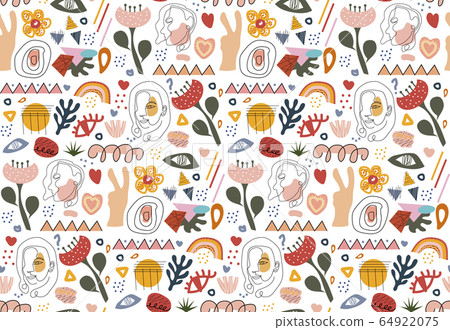 Stylish Hand drawing doodle pattern. Abstract retro modern trendy hipster background, endless texture. Vector illustration 64922075