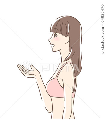 一個女人微笑著伸出她的手的側面 一個女人微笑著伸出她的手的側面 64923470