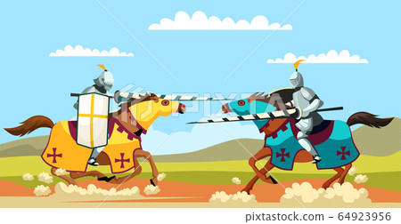 Two medieval armed knights galloping on horseback - Stock Illustration ...