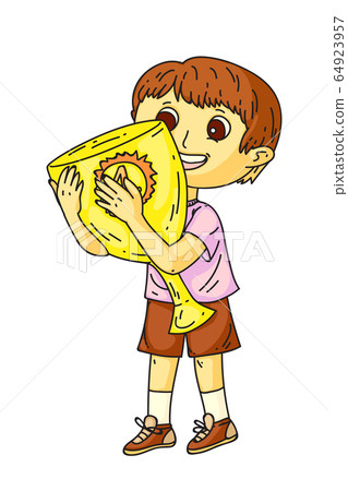 Happy little boy with gold trophy cup on white Happy little boy with gold trophy cup on white 64923957