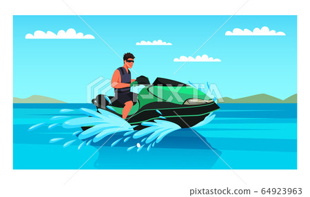 Man enjoying jet ski water extreme sport amusement Man enjoying jet ski water extreme sport amusement 64923963