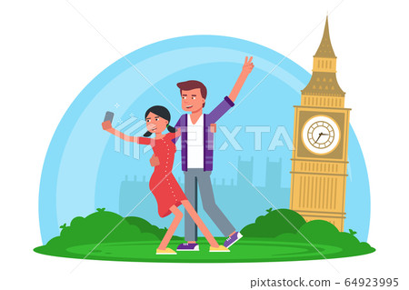 Man and woman couple making selfie with attraction Man and woman couple making selfie with attraction 64923995