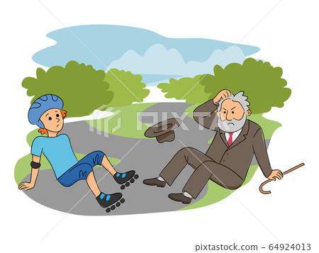 Boy on roller skates collides with elderly man 64924013