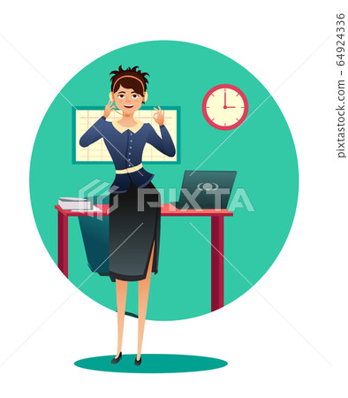 Business woman in headset working with client Business woman in headset working with client 64924336