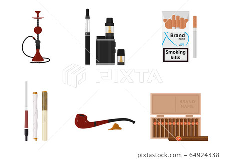 Smoking accessories and tobacco products flat set Smoking accessories and tobacco products flat set 64924338