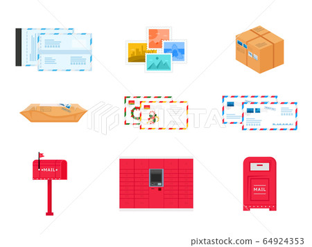 Postal delivery service icons and objects set Postal delivery service icons and objects set 64924353