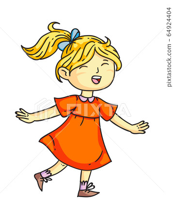 Happy smiling child cheerfully joyfully jumping, laughing, screaming cartoon. Playful girl. Happiness, gladness, joy and fun. Positive kids emotions. Vector cutout flat illustration. Happy smiling child cheerfully joyfully jumping, laughing, screaming cartoon. Playful girl. Happiness, gladness, joy and fun. Positive kids emotions. Vector cutout flat illustration. 64924404