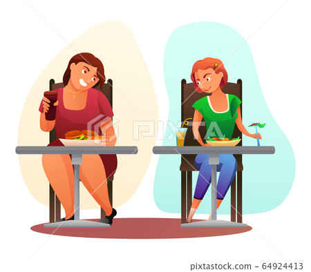 Fat and slim women with different eating habits 64924413