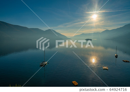 View at lake Maggiore and swiss alps 64924716