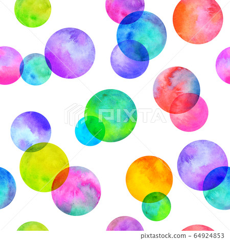 Circles multi-colored neon watercolor seamless pattern. Abstract watercolour background with colorful circles o Circles multi-colored neon watercolor seamless pattern. Abstract watercolour background with colorful circles o 64924853