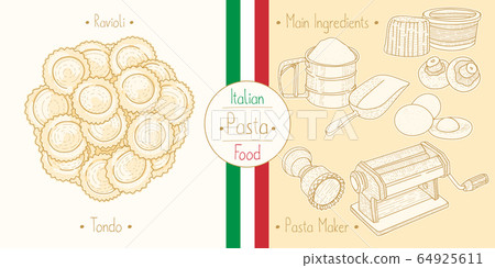 Italian Food Pasta with Filling Ravioli Tondo 64925611