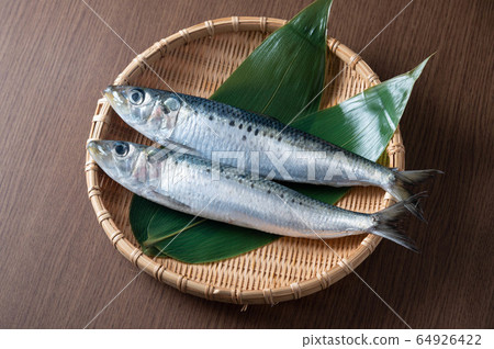 fresh raw sardine on japanese bamboo leef fresh raw sardine on japanese bamboo leef 64926422