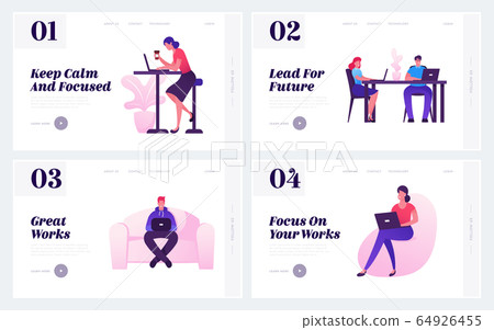 People Working in Office Website Landing Page Set. Creative Employees or Freelancers Work on Laptops Sitting in Coworking Area. Workflow Process Web Page Banner. Cartoon Flat Vector Illustration People Working in Office Website Landing Page Set. Creative Employees or Freelancers Work on Laptops Sitting in Coworking Area. Workflow Process Web Page Banner. Cartoon Flat Vector Illustration 64926455