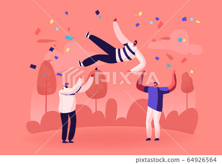 Cheerful Business Team or Good Friends Tossing in Air Man with Festive Confetti around. Businesspeople Celebrate Victory Throwing Colleague Up. Success Celebration Cartoon Flat Vector Illustration Cheerful Business Team or Good Friends Tossing in Air Man with Festive Confetti around. Businesspeople Celebrate Victory Throwing Colleague Up. Success Celebration Cartoon Flat Vector Illustration 64926564